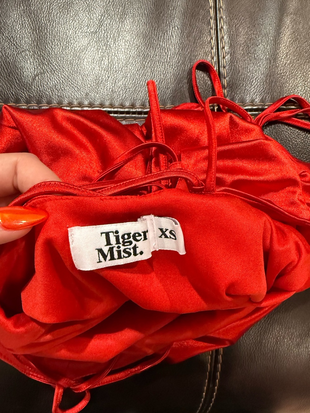 Tiger Mist Red Satin Lace-Up Backless Dress - Picture 4 of 5